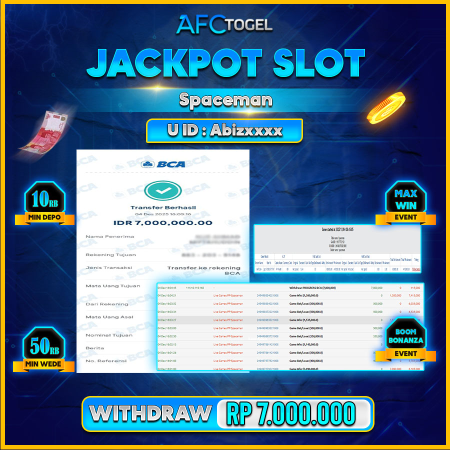 AFCTOGEL JACKPOT SLOT Spaceman Rp.7.000.000.,- LUNAS